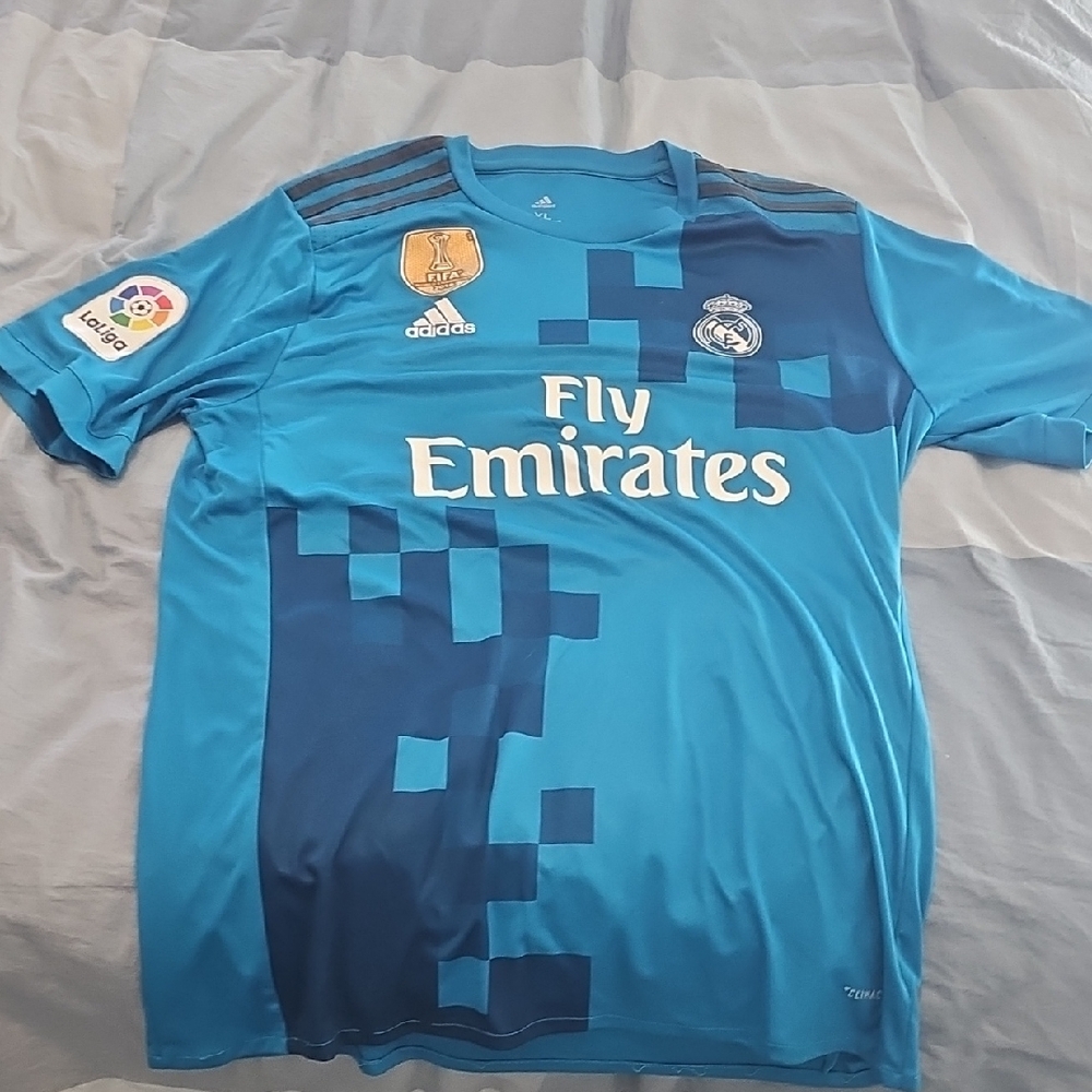 Adidas Blue Real Madrid Jersey with Geometric Pattern